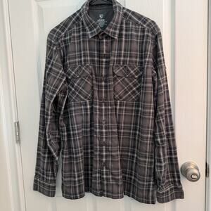 KUHL Mens Plaid Flannel Shirt Size M Dillingr Outdoor Hiking Workwear Shadow